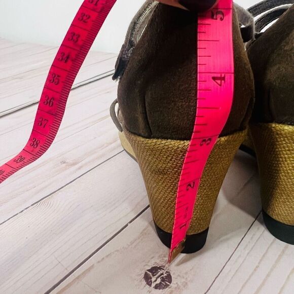 Teva Green Brown Suede Leather Strappy Wedge Sandals Sz 6 - Picture 2 of 8